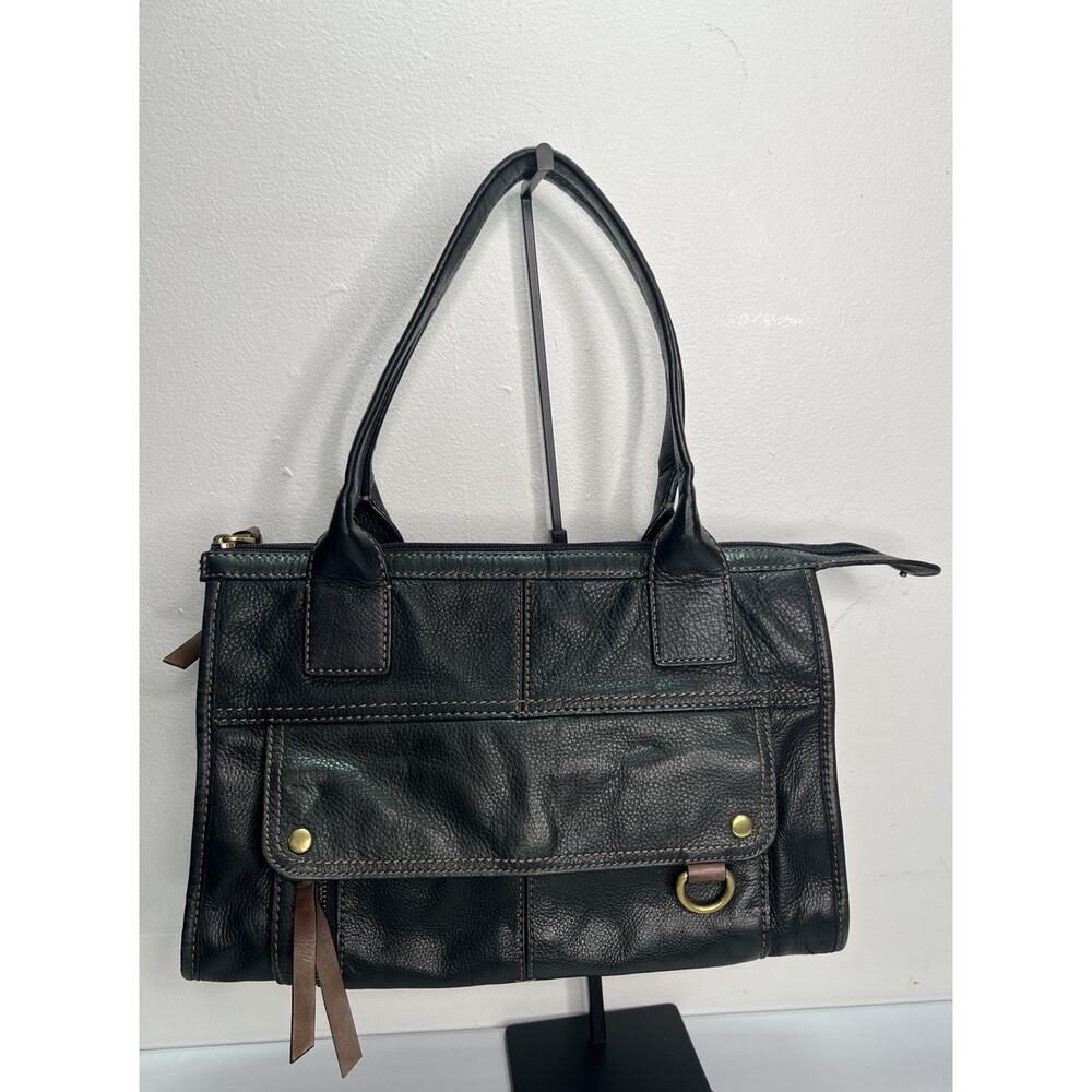 Fossil Black Leather Shoulder Bag with Brass Accents